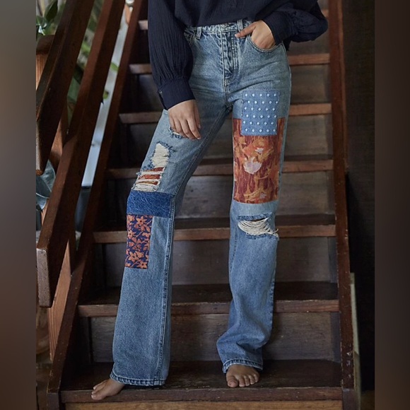 Free People Belladonna Patch Jeans Size 26 in Orange Blossom - Picture 1 of 8